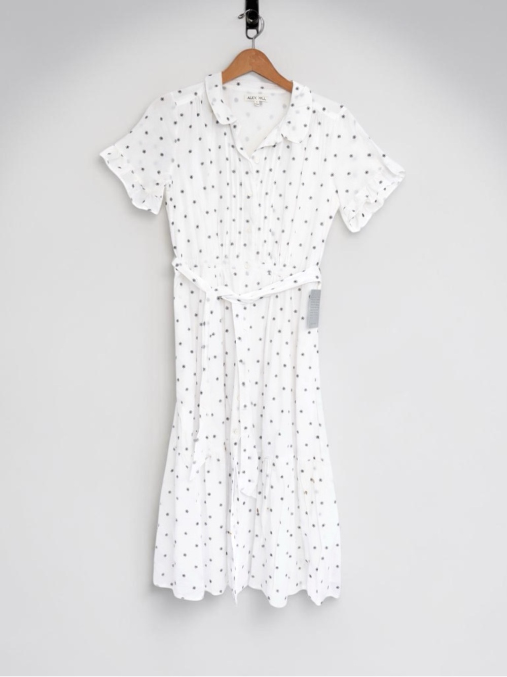 Alex Mill white cotton midi dress short sleeve embroidered flowers size medium